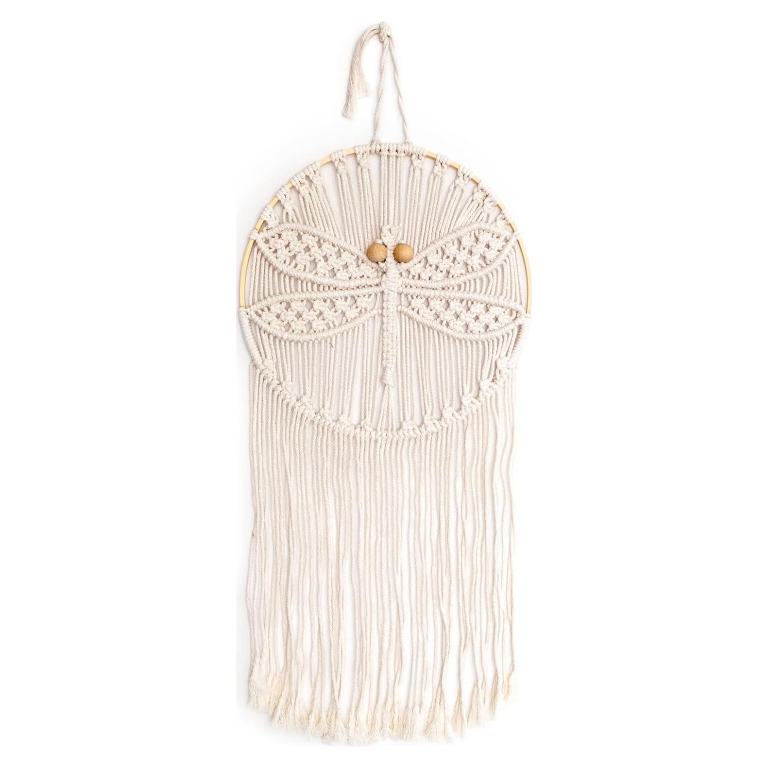 Colgante de Pared Macramé Roble Sólido Libélula 23.6x30.5 cm