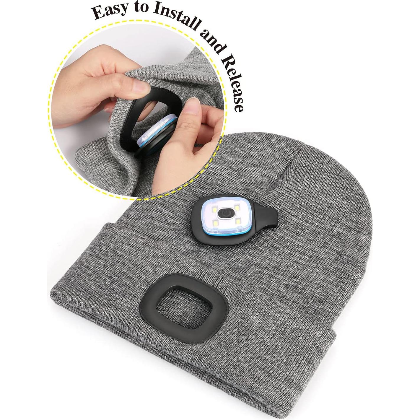 Gorro LED Unisex MELASA Gris, Recargable USB, Calentador de Invierno