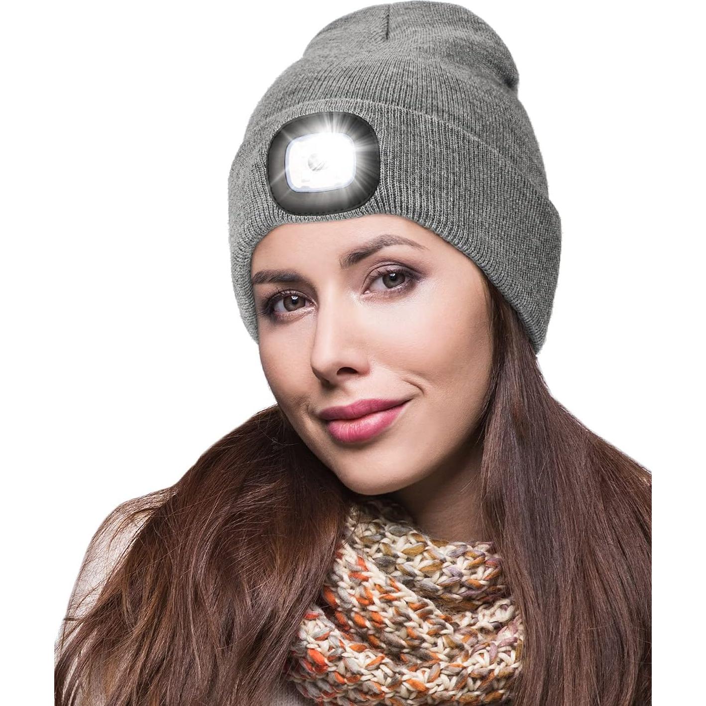 Gorro LED Unisex MELASA Gris, Recargable USB, Calentador de Invierno
