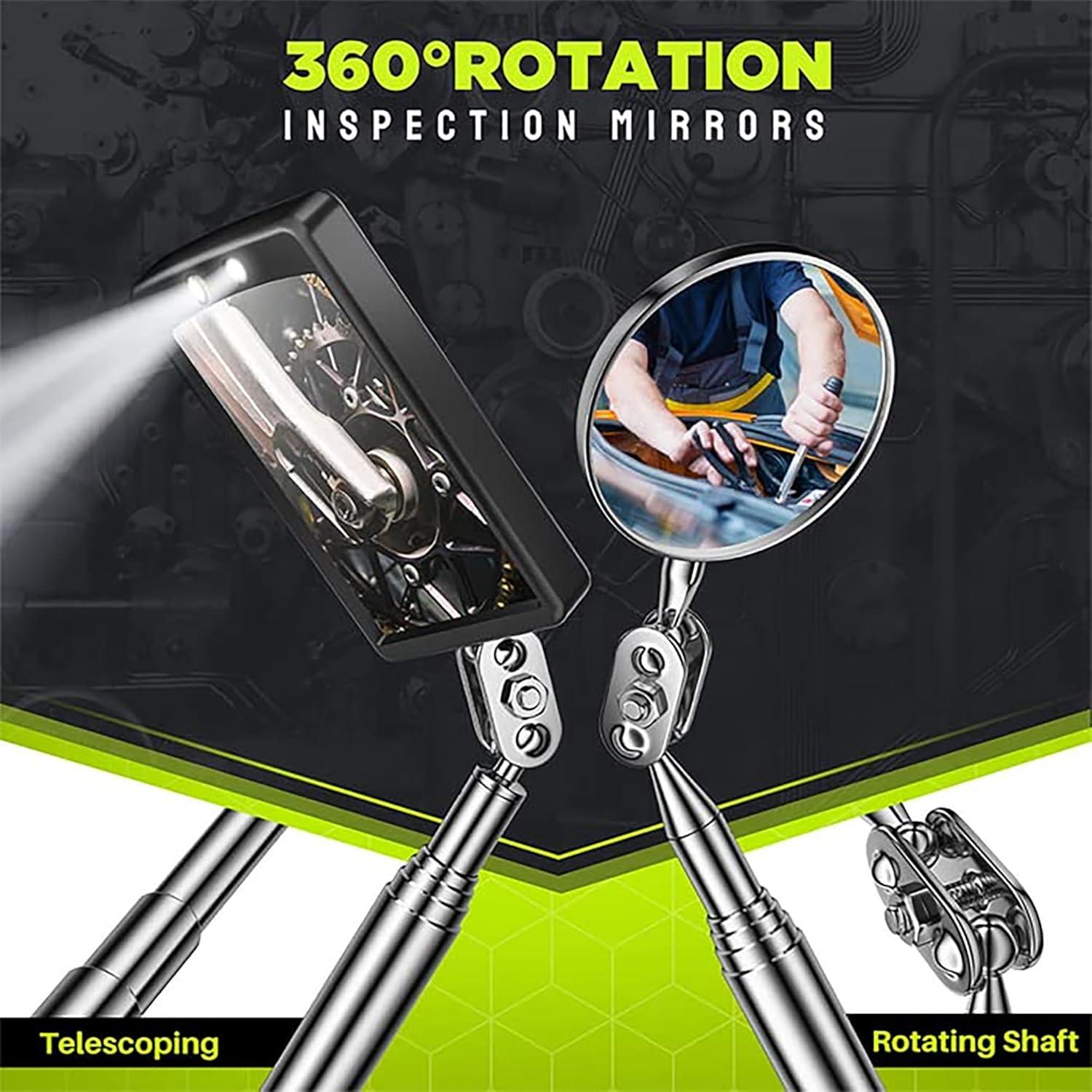 Telescoping Magnetic Pickup Tool Set, Inspection Mirror Telescoping, LED Flashlight, Cool Gadgets for Men, Stocking Stuffers, Gifts for Dad, Husband, Kids, Boyfriend, Magnet Stick