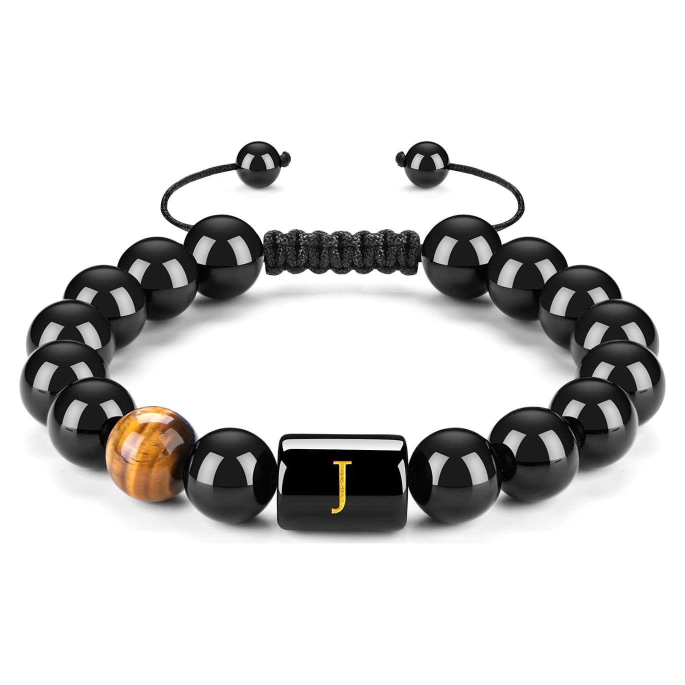 Pulsera de Iniciales para Hombres - Hecha a Mano con Ónix y Ojo de Tigre