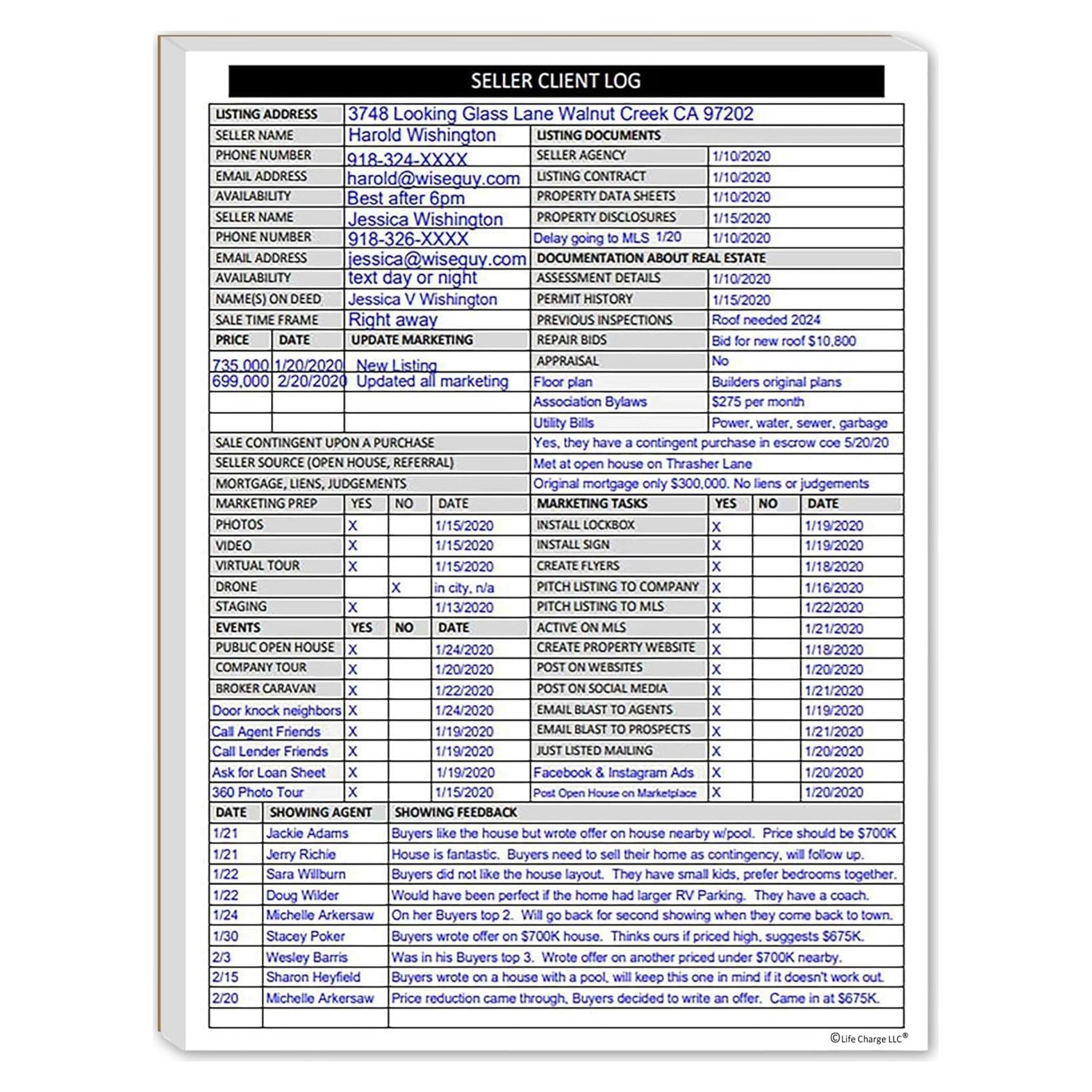 Registro de Clientes Vendedores Life Charge 50 Páginas 21.6x27.9cm