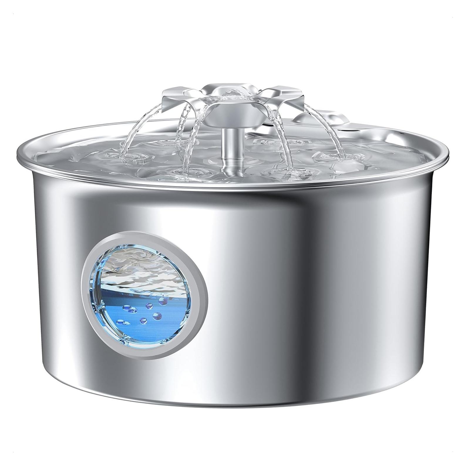 Fuente de Agua para Gatos IHOUONE 2.6L Acero Inoxidable Silenciosa