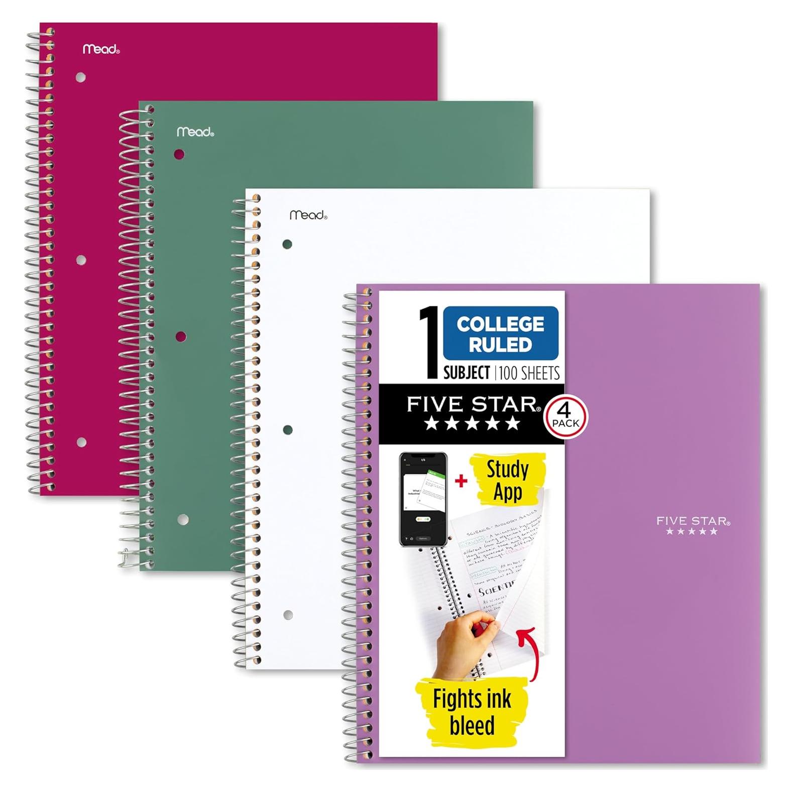 Cuaderno Espiral Five Star 4 Pzas 1 Asignatura 100 Hojas