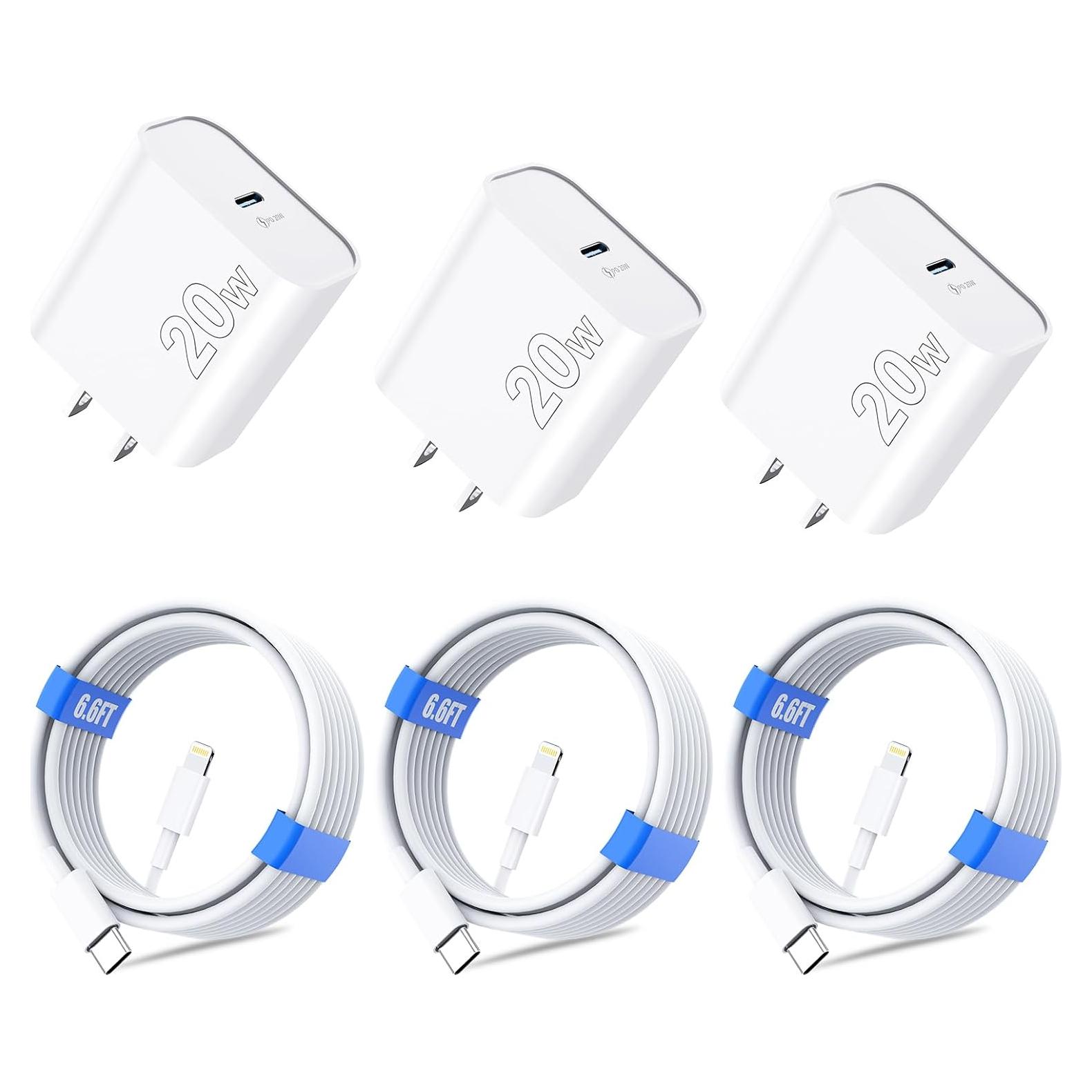 Cargador Rápido USB-C 20W MFi para iPhone 14/13/12 - Paquete de 3