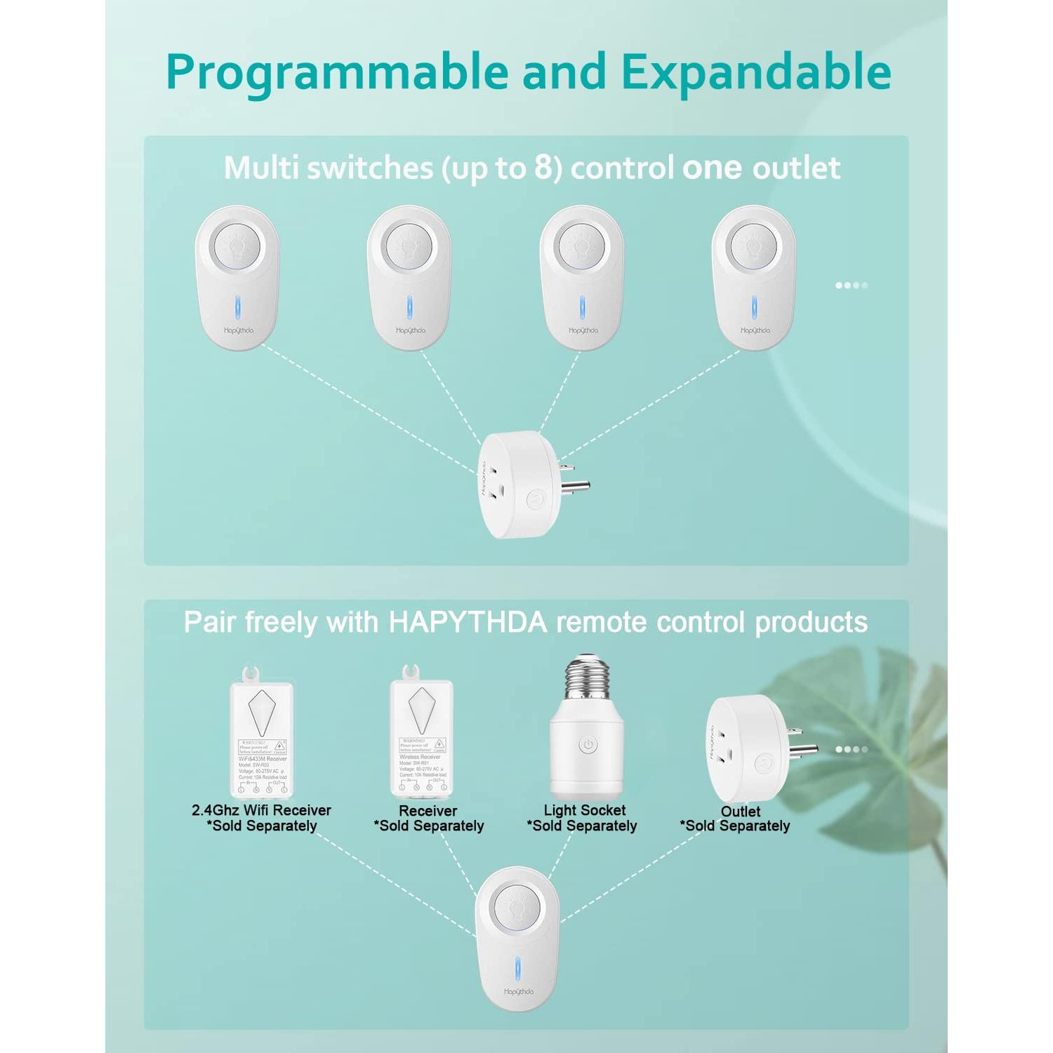 Interruptor de Luz Remoto HAPYTHDA Inalámbrico 91.44m