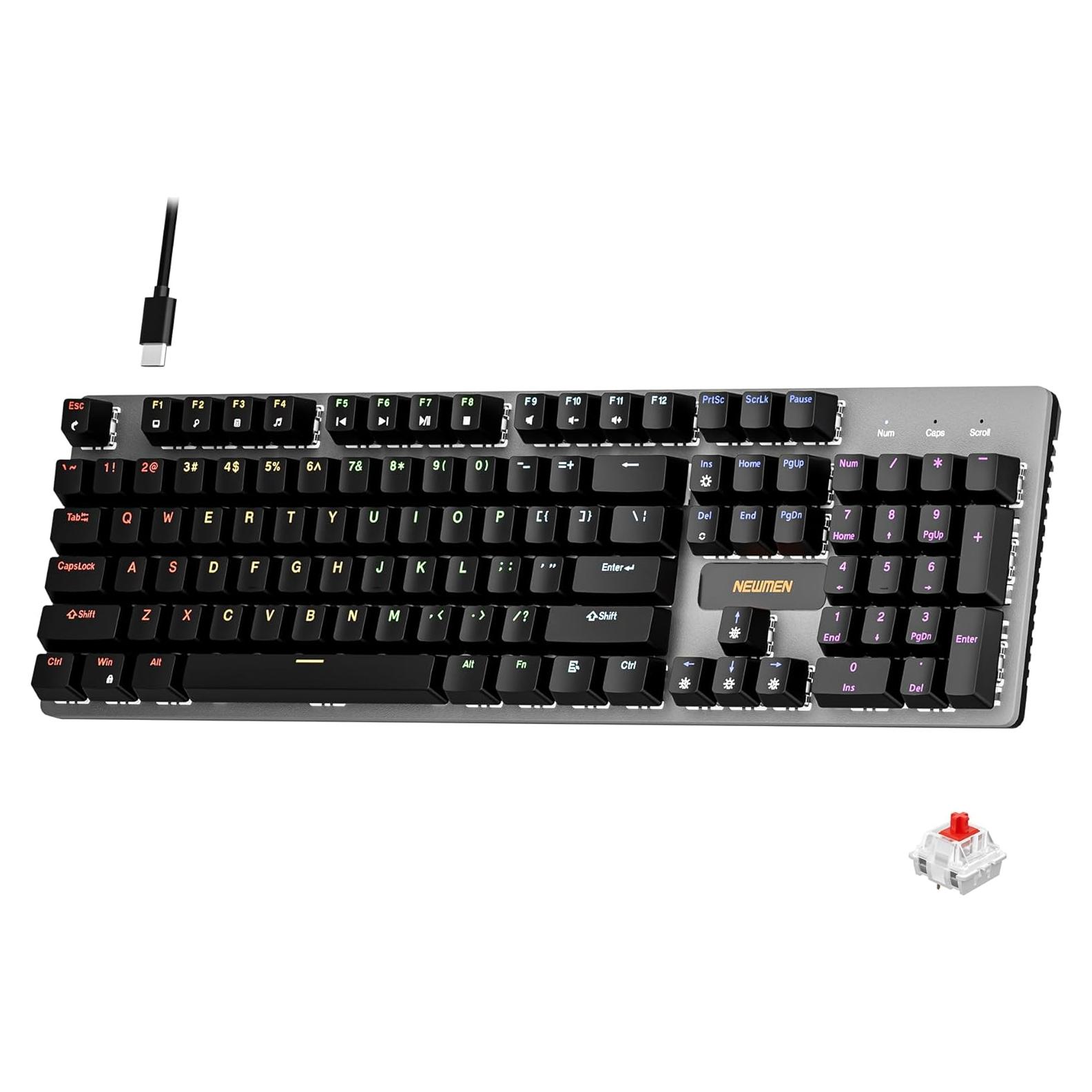 Teclado Mecánico Newmen GM325 Pro, 104 Teclas RGB, USB