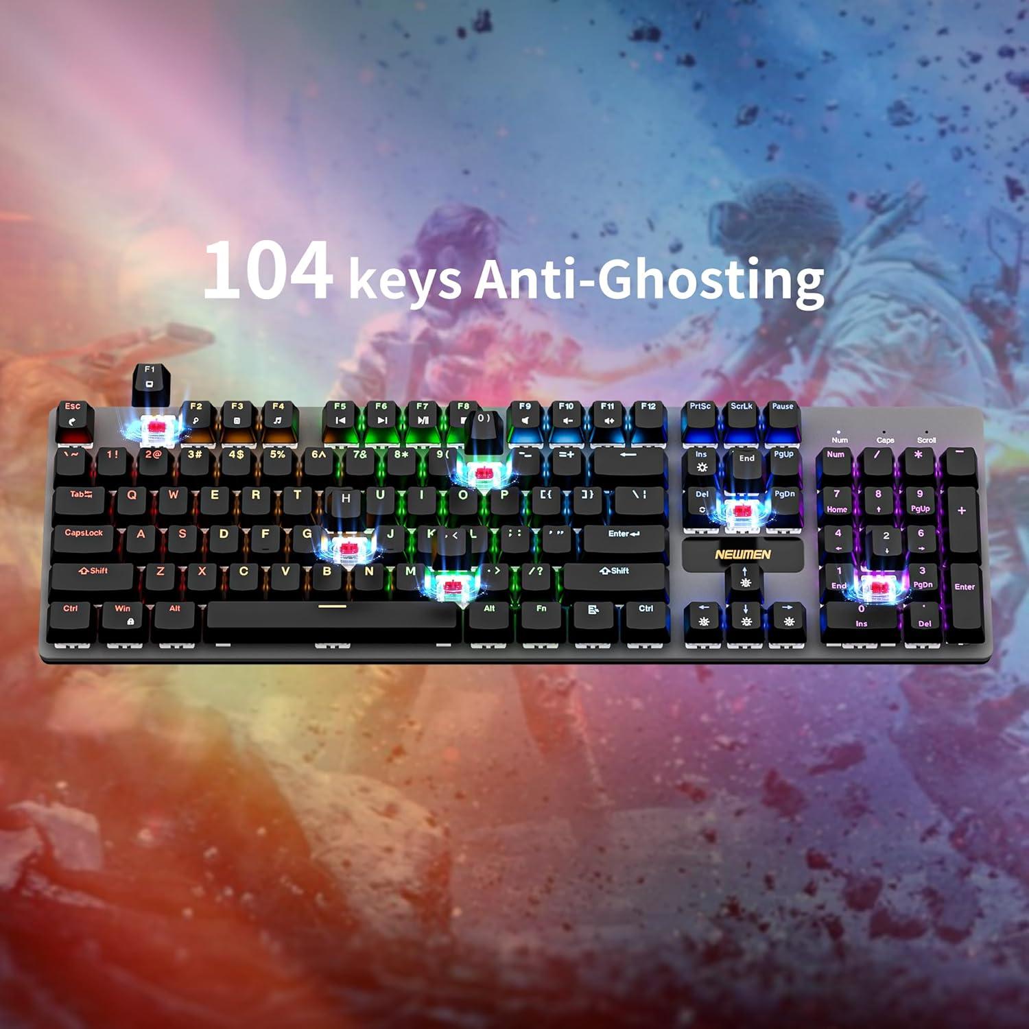 Teclado Mecánico Newmen GM325 Pro, 104 Teclas RGB, USB