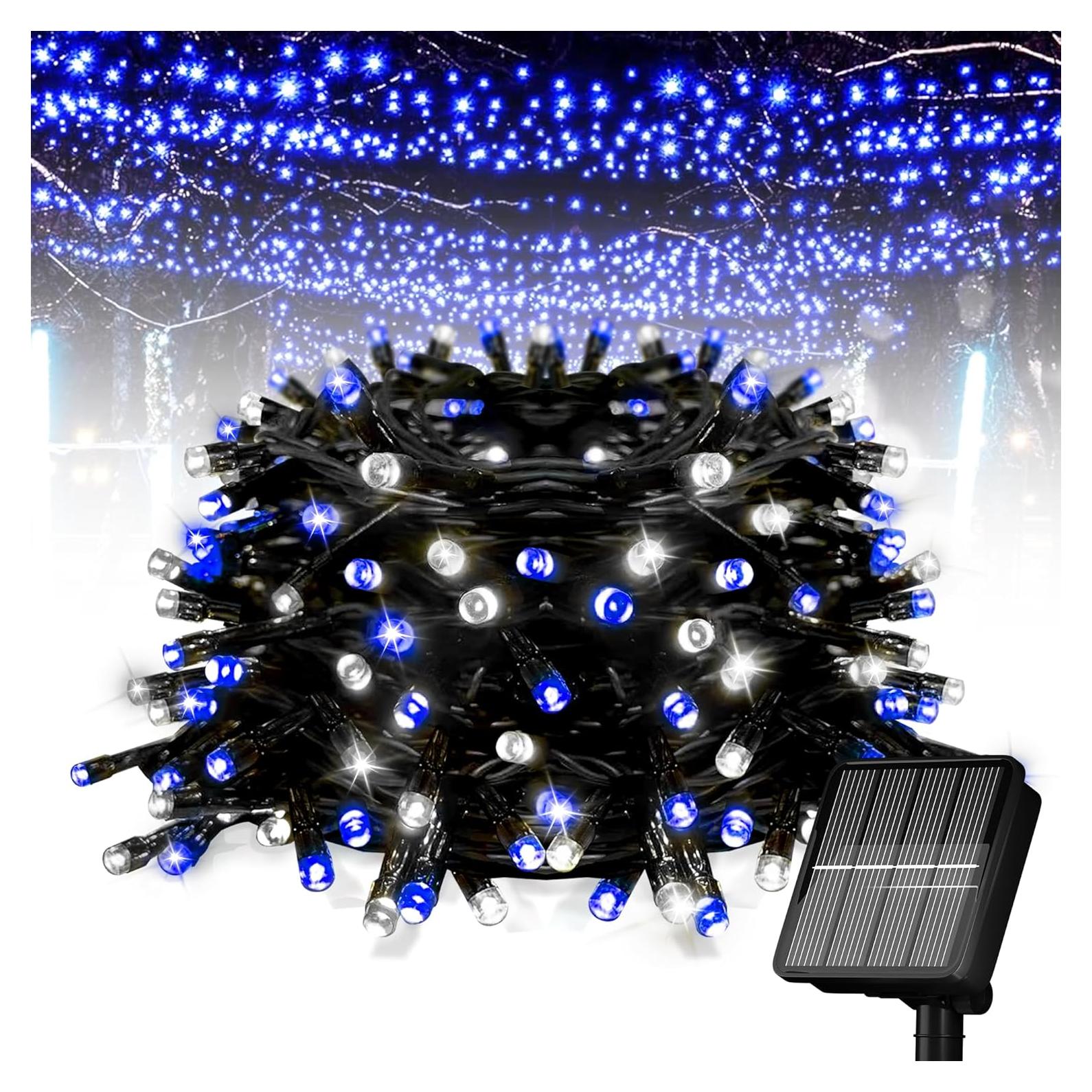Luces de Cadena Solares Flechllary 100 LED 11.89m Azul y Blanco