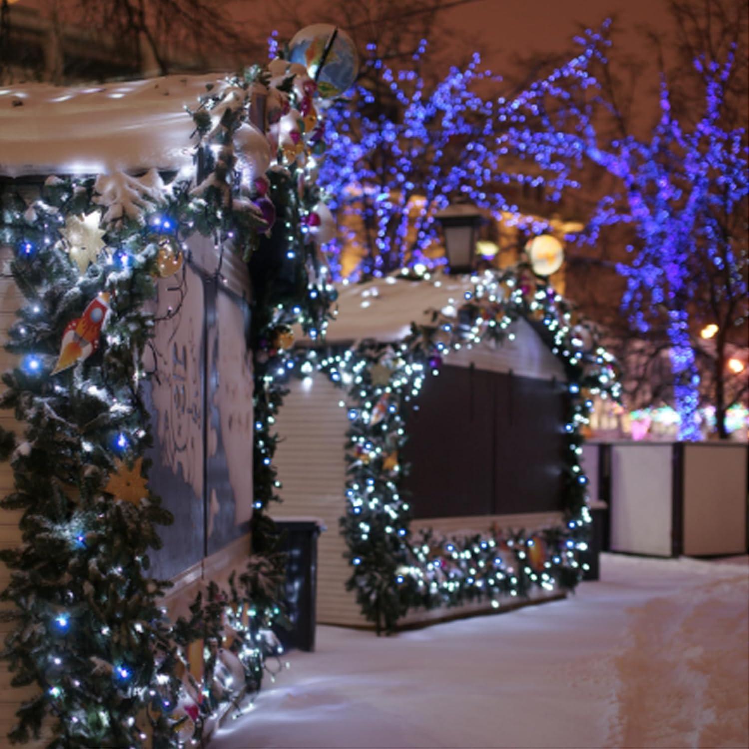 Luces de Cadena Solares Flechllary 100 LED 11.89m Azul y Blanco