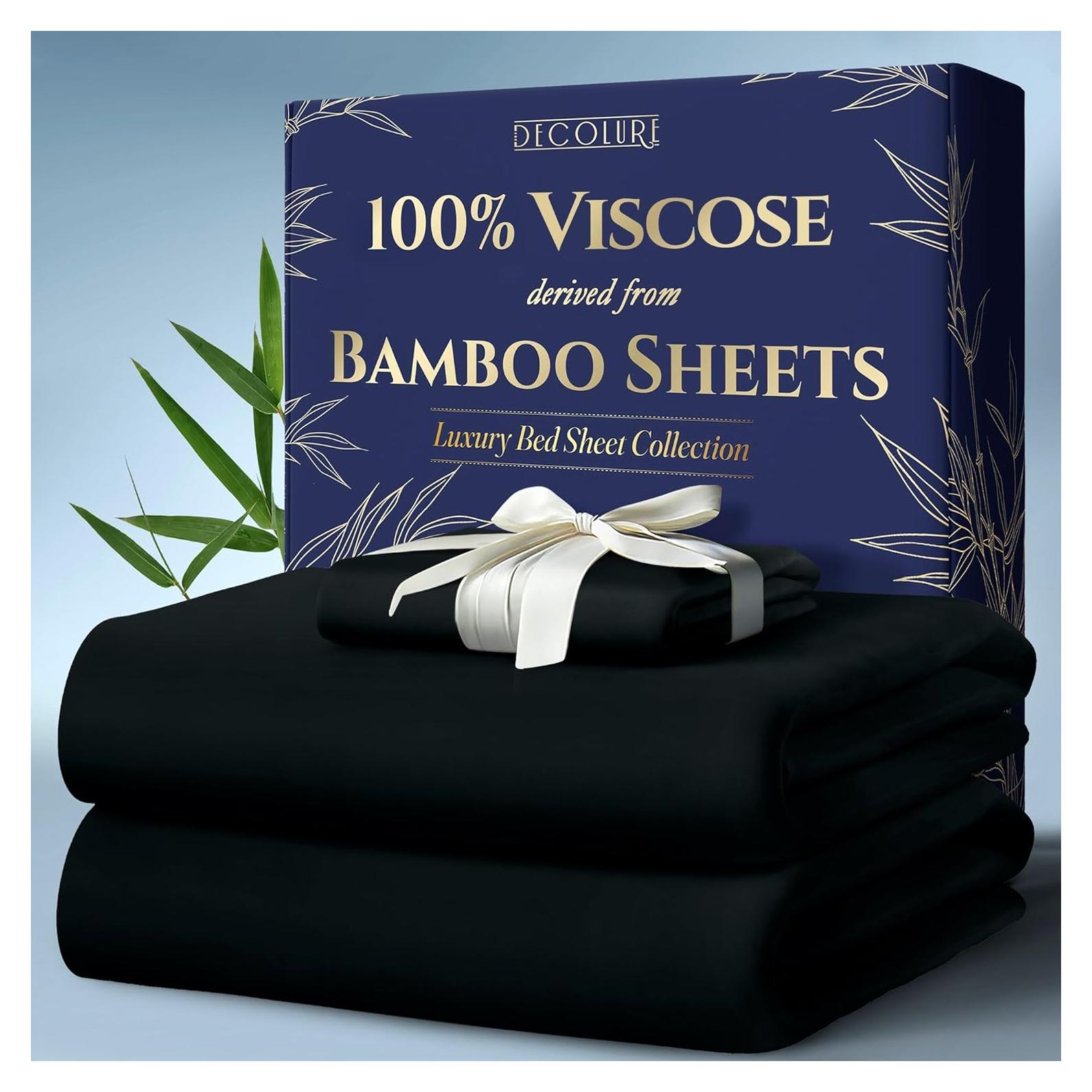 Sábanas Twin DECOLURE 3 Piezas Viscose Bambú Negro 43 cm