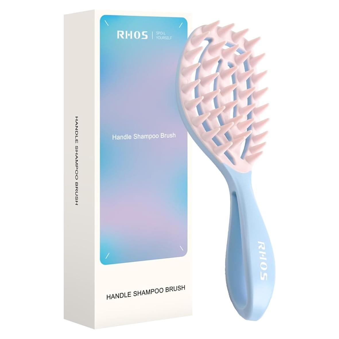 Masajeador de Cuero Cabelludo RHOS Azul, Cepillo de Champú Ergonómico