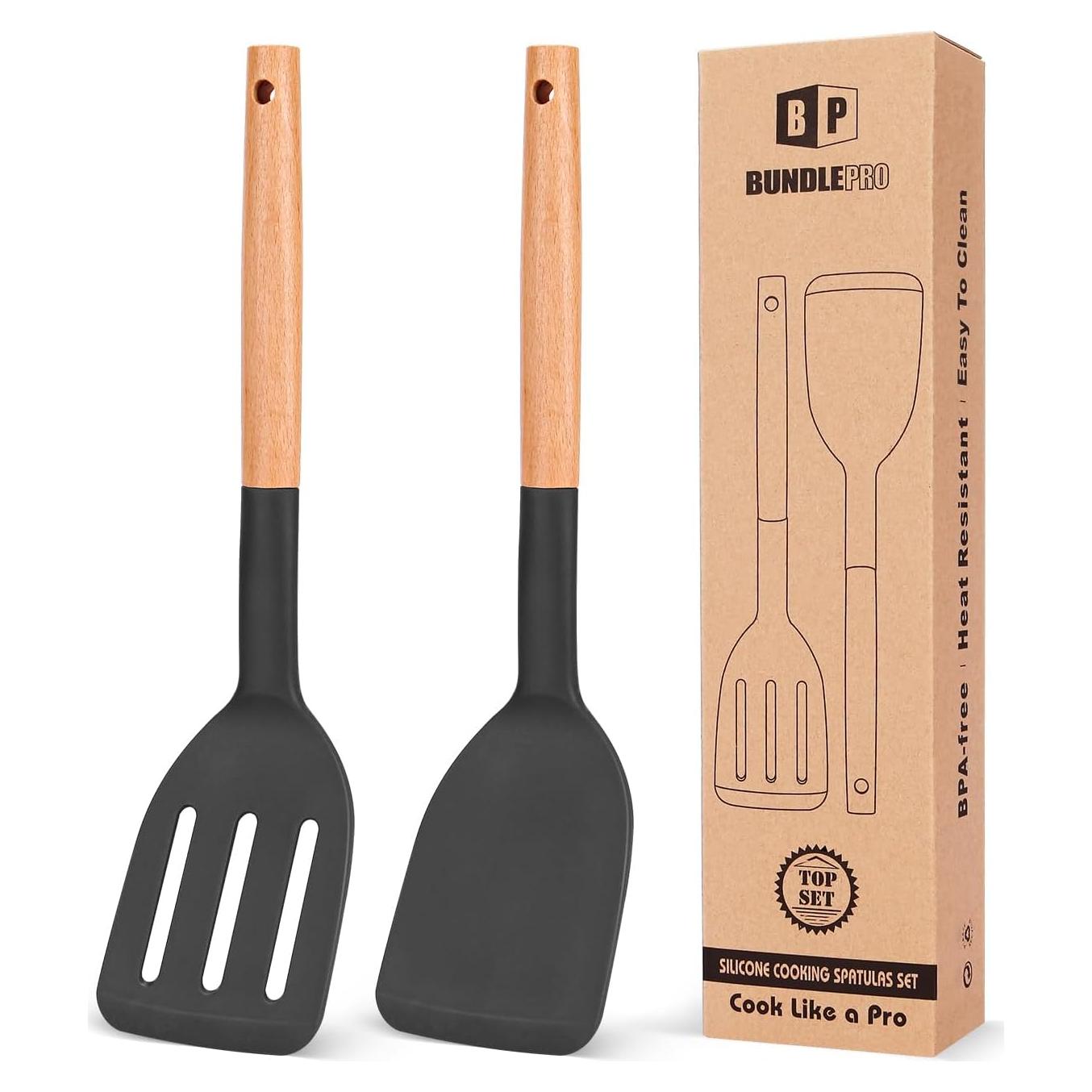 Juego de 2 Espátulas de Silicona BUNDLEPRO - Mango de Madera