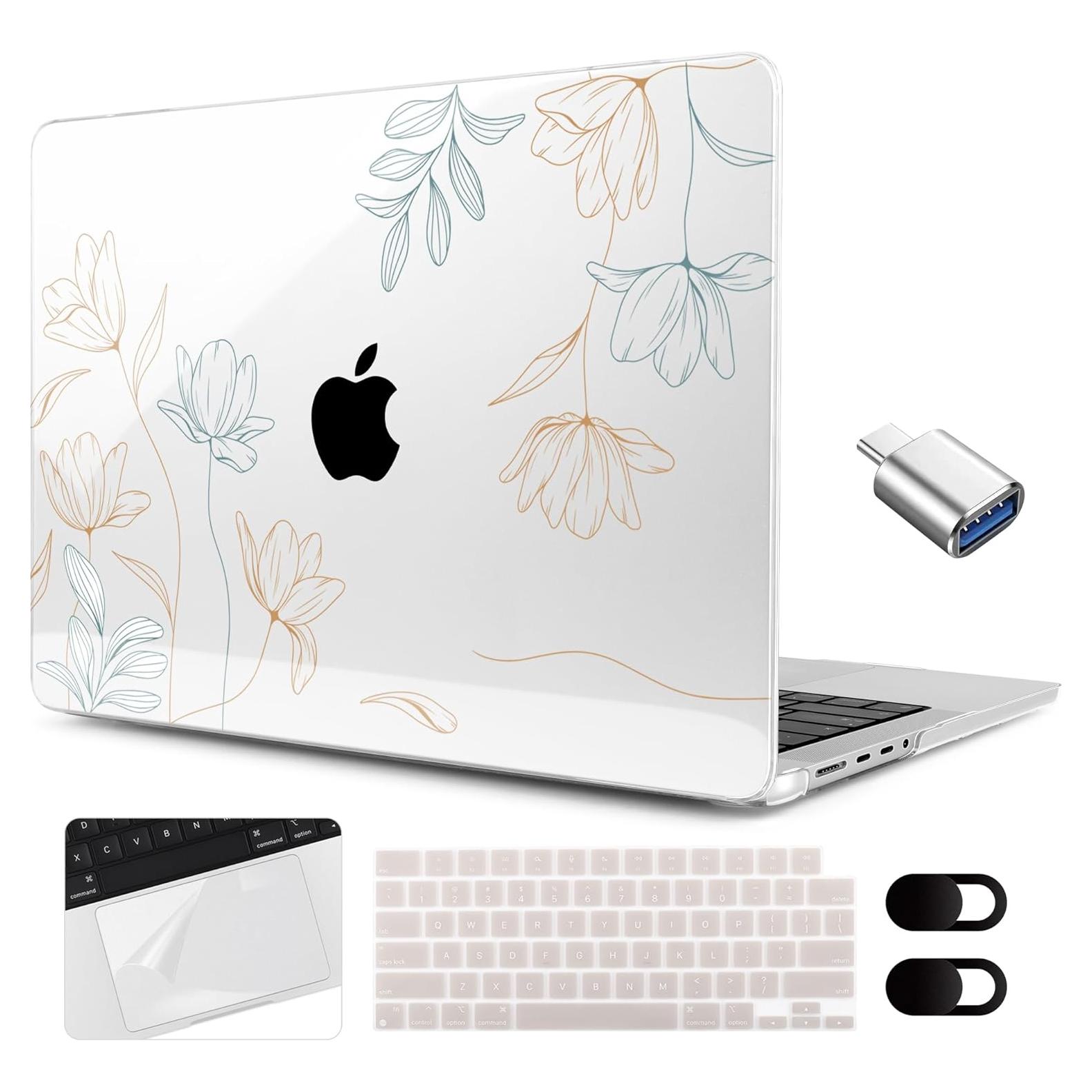 Funda MEEgoodo para MacBook Pro 16" 2024 Floral con Accesorios
