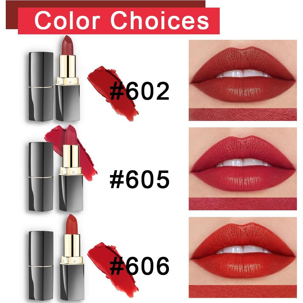 Set de Lápiz Labial Mate Rojo evpct 3 Pcs Larga Duración