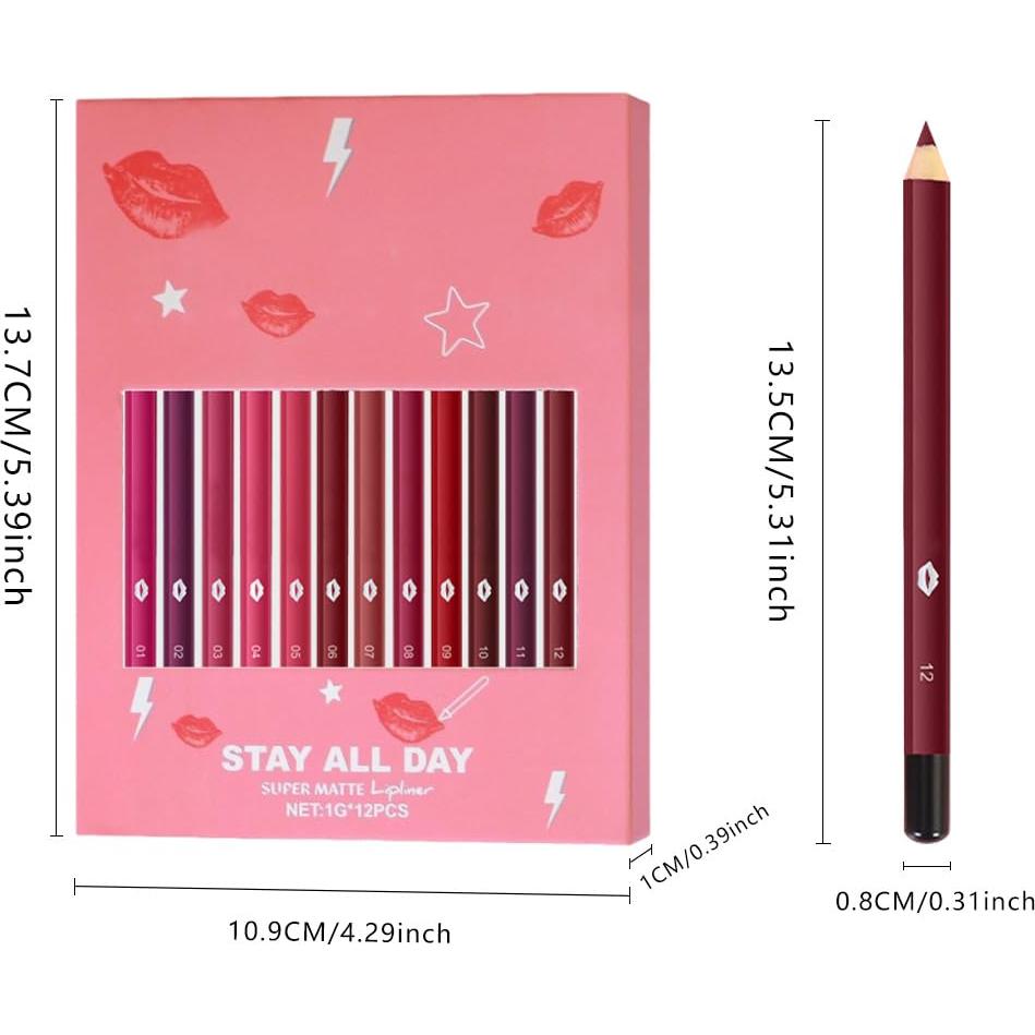 Set de 12 Lápices de Labios Mate Impermeable evpct