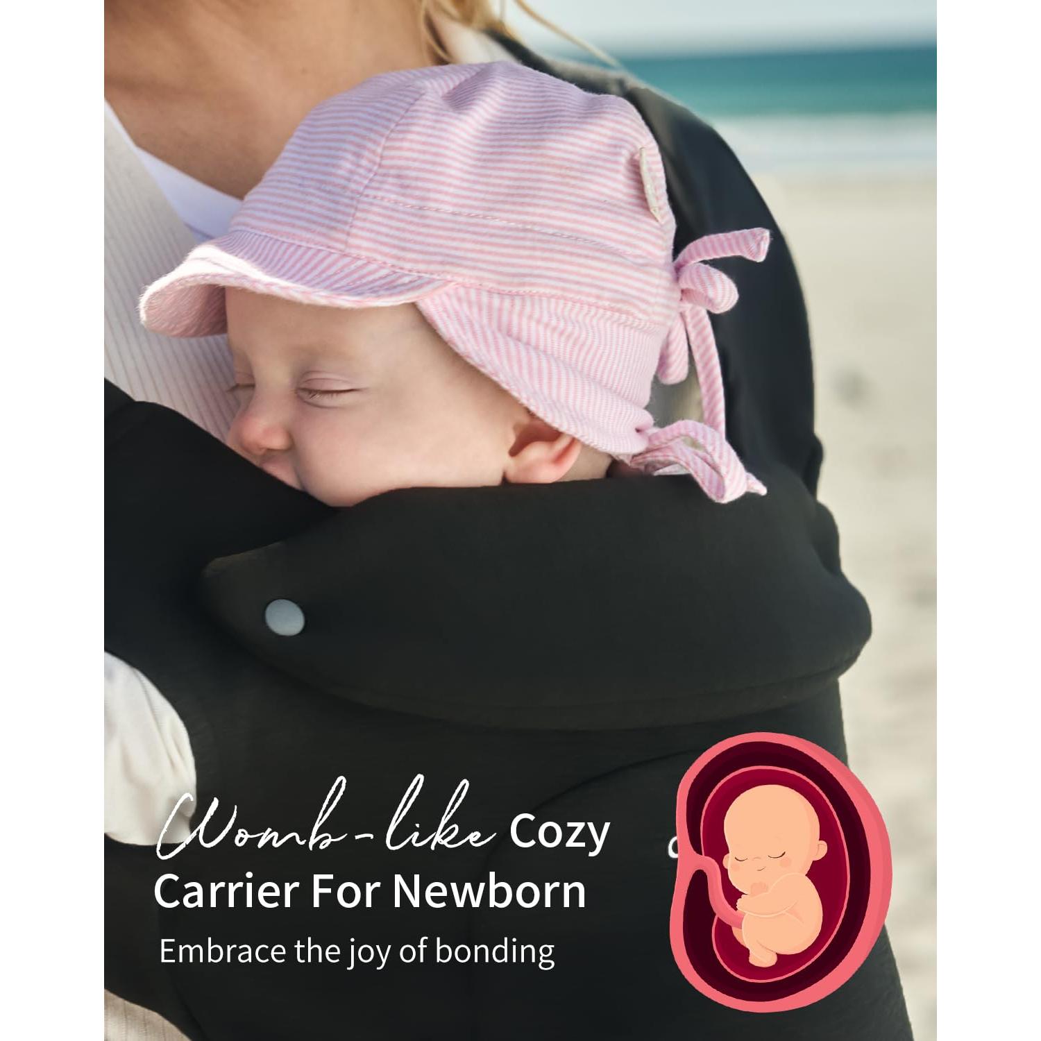 Fular Portabebés GROWNSY Ergonómico Negro 0.45kg 3.18-15.88kg