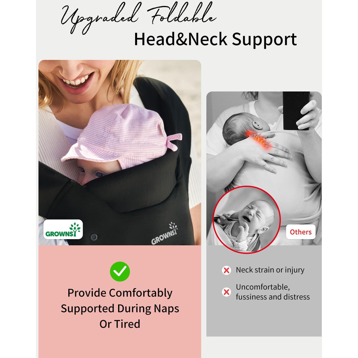 Fular Portabebés GROWNSY Ergonómico Negro 0.45kg 3.18-15.88kg