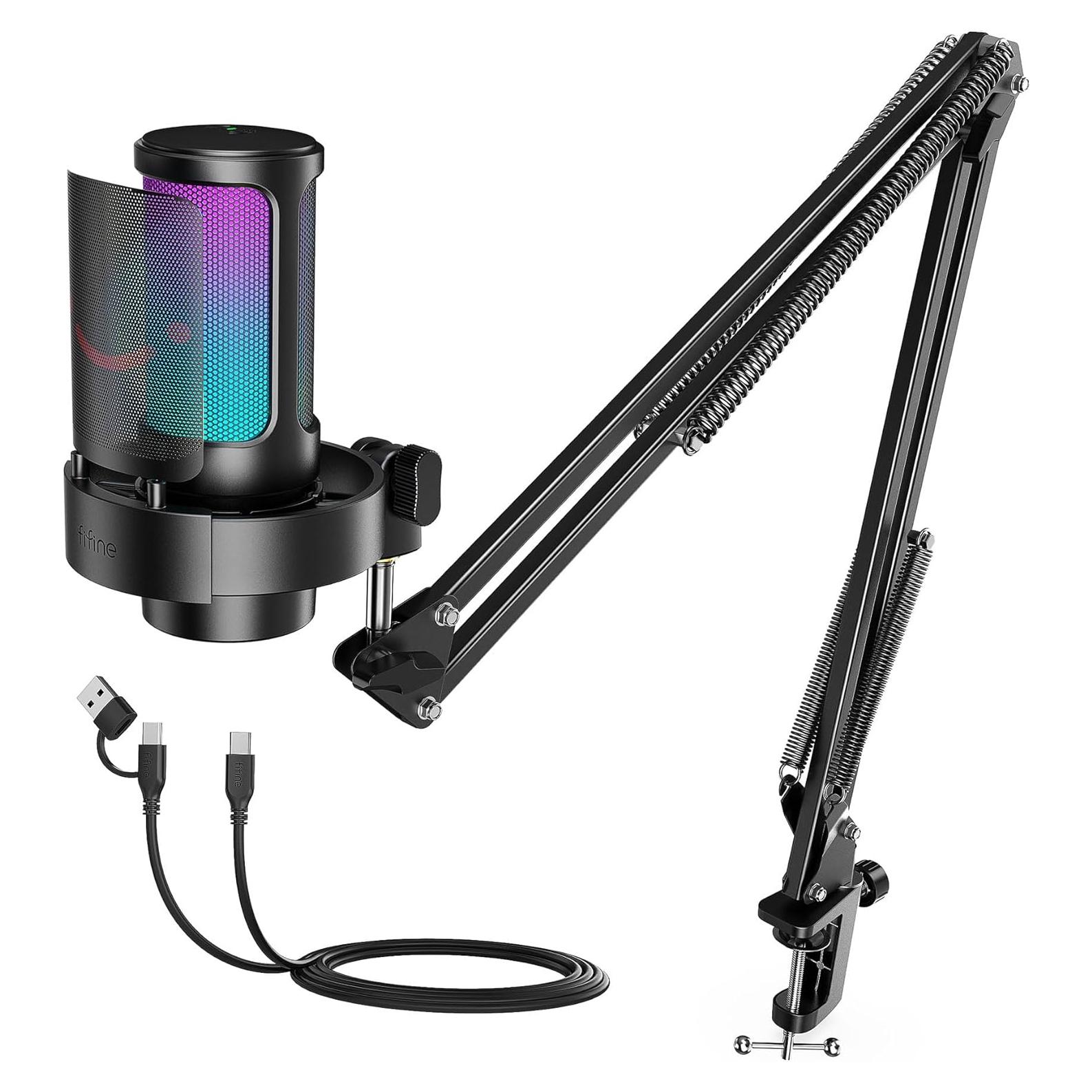 Micrófono Gaming USB FIFINE A8T con Brazo y RGB - 1.12kg