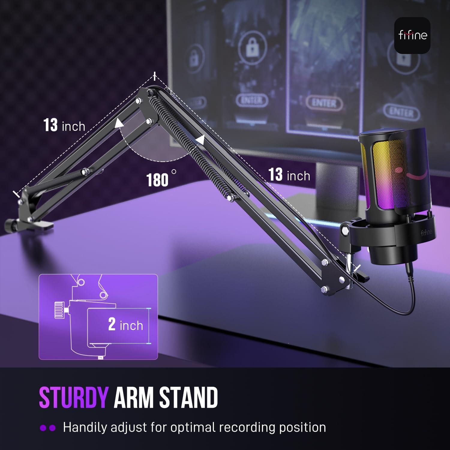 Micrófono Gaming USB FIFINE A8T con Brazo y RGB - 1.12kg