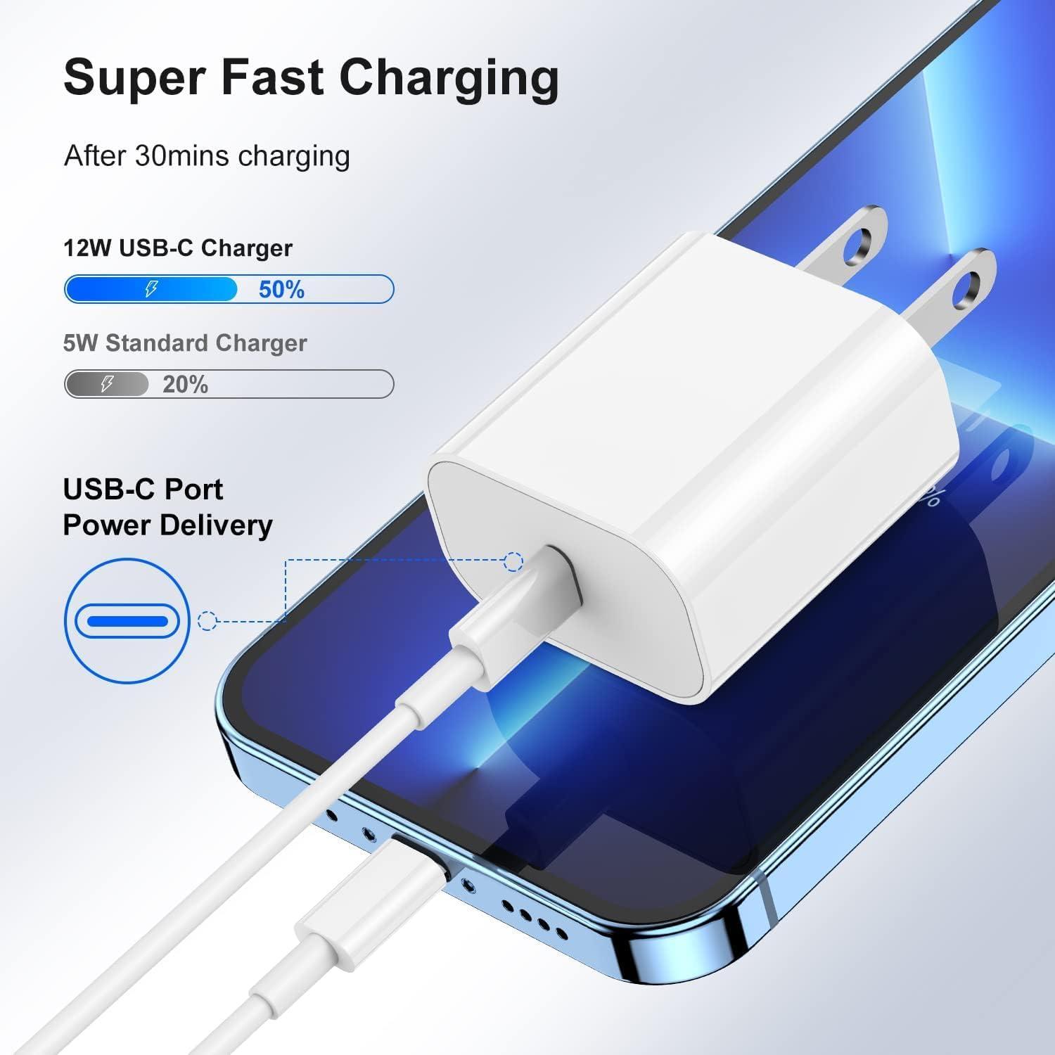 Cargador Rápido USB C 20W con Cable Lightning 10 pies para iPhone