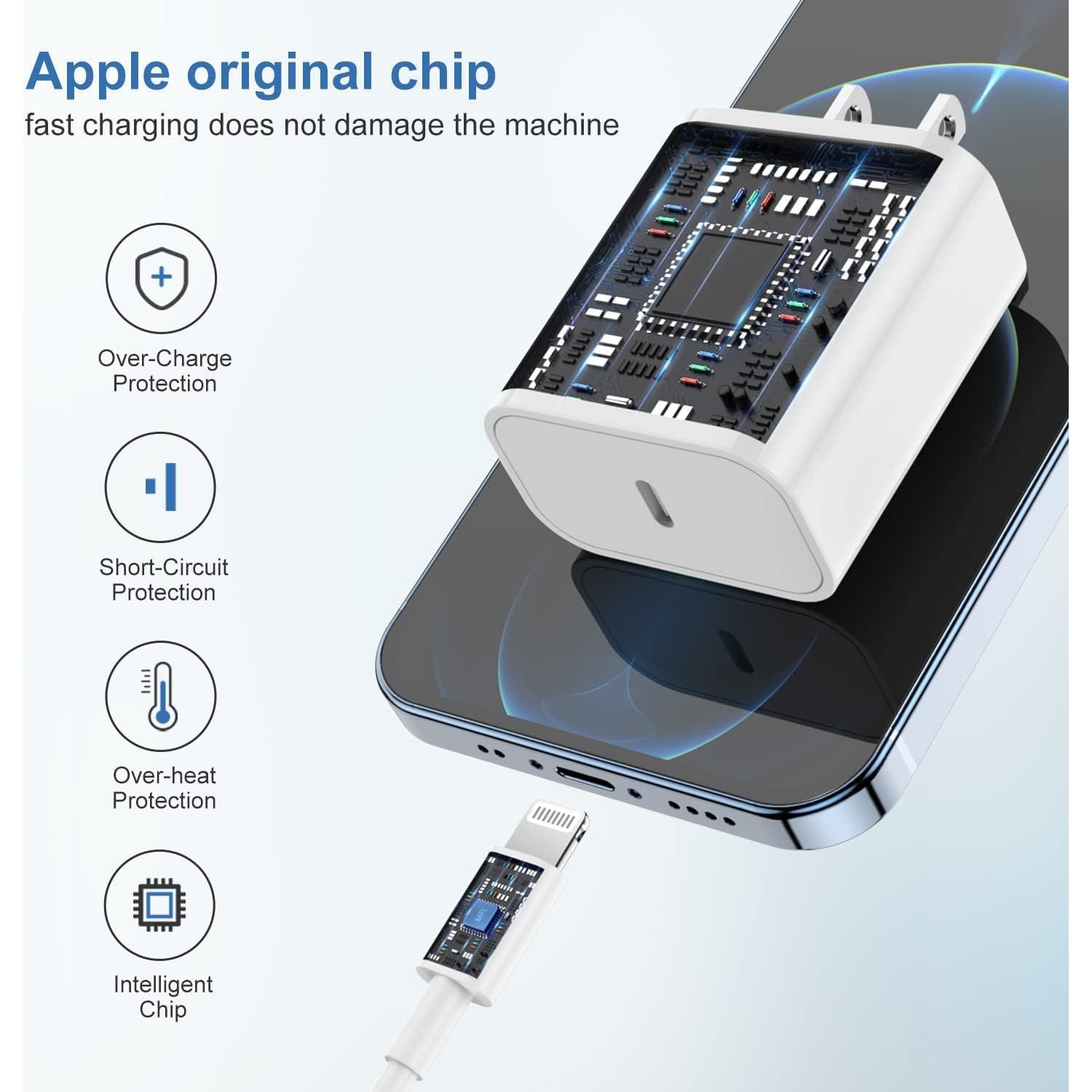 Cargador Rápido USB C 20W con Cable Lightning 10 pies para iPhone