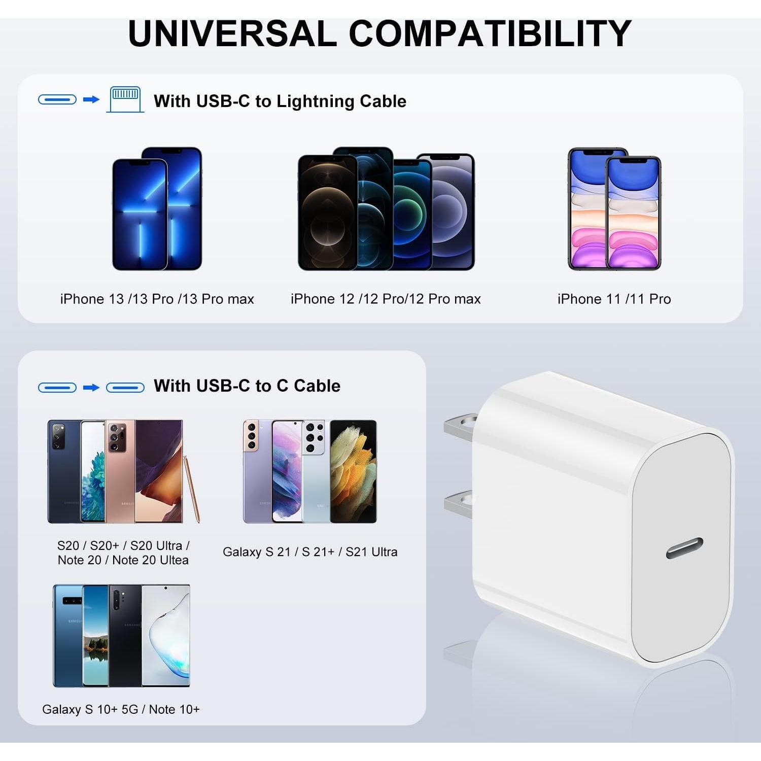 Cargador Rápido USB C 20W con Cable Lightning 10 pies para iPhone