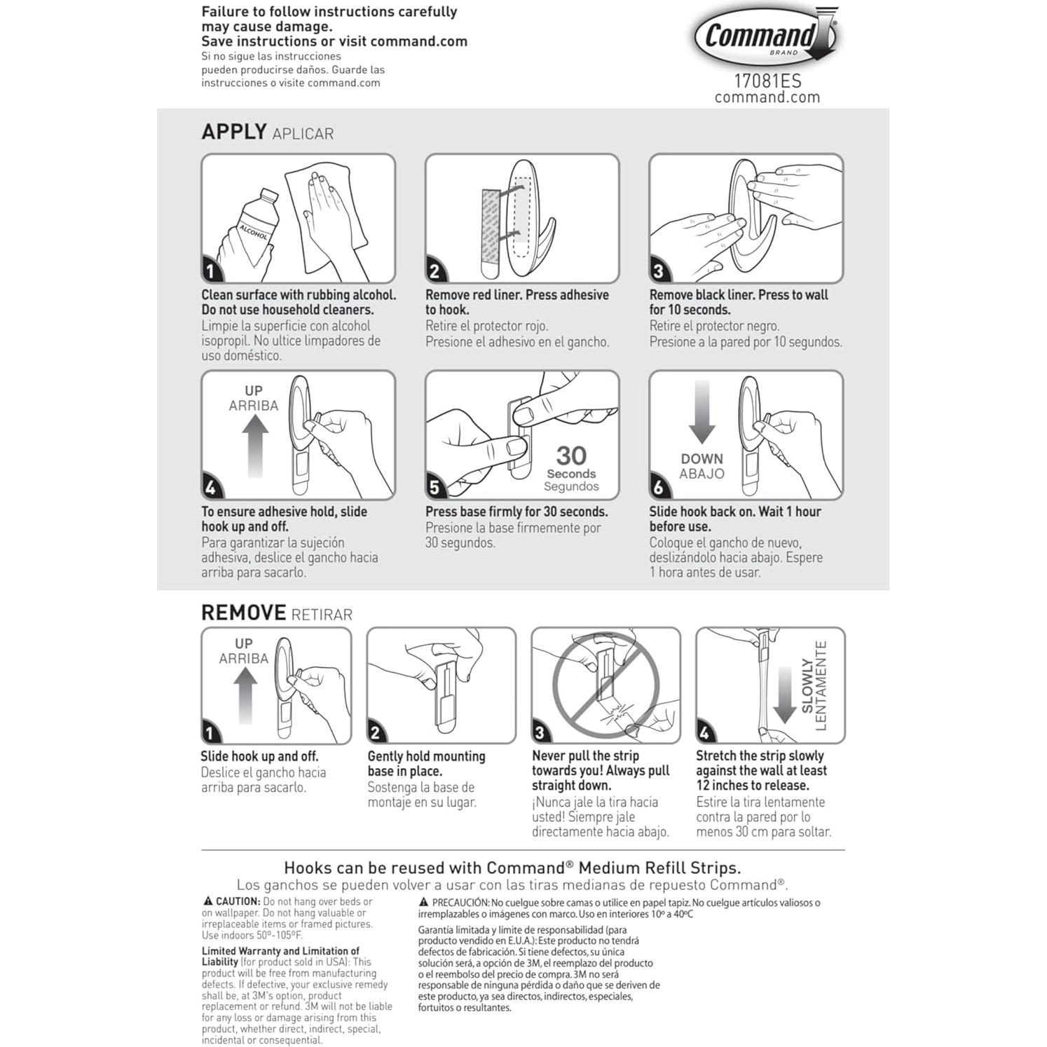 Ganchos Medianos Command 3M - 50 Ganchos y 50 Tiras Adhesivas