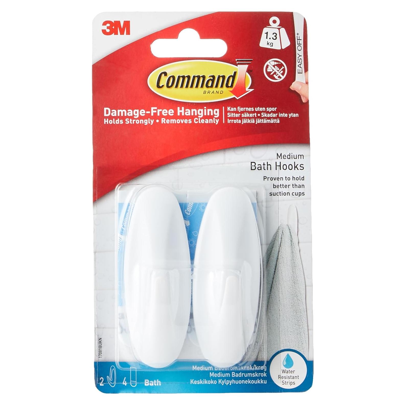 Ganchos de Baño Command Medianos Blancos 2 Piezas Resistentes