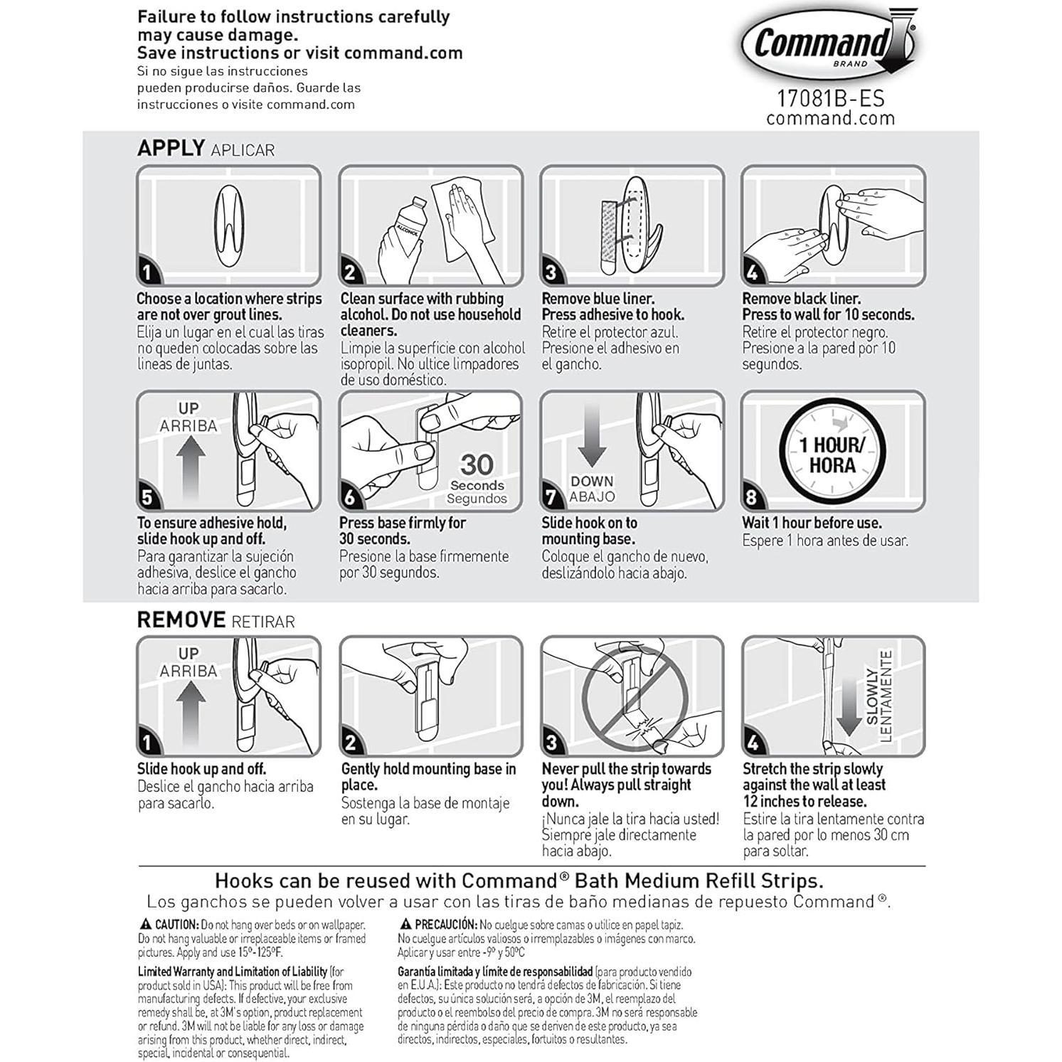 Ganchos de Baño Command Medianos Blancos 2 Piezas Resistentes