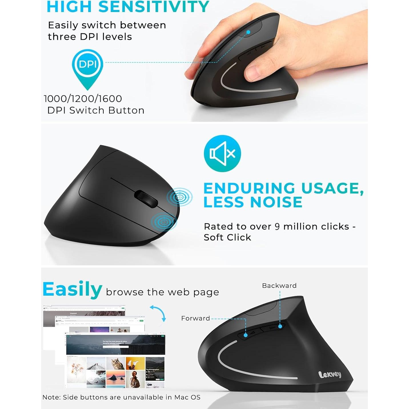 Ratón Ergonómico Lekvey XC05-B Inalámbrico Negro 600mAh