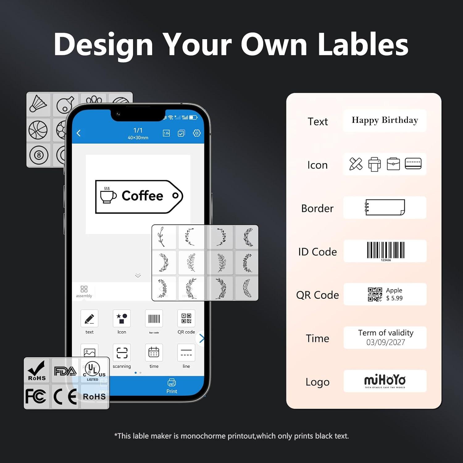 Impresora de Etiquetas Térmica Portátil Prievou WP - 50x30mm