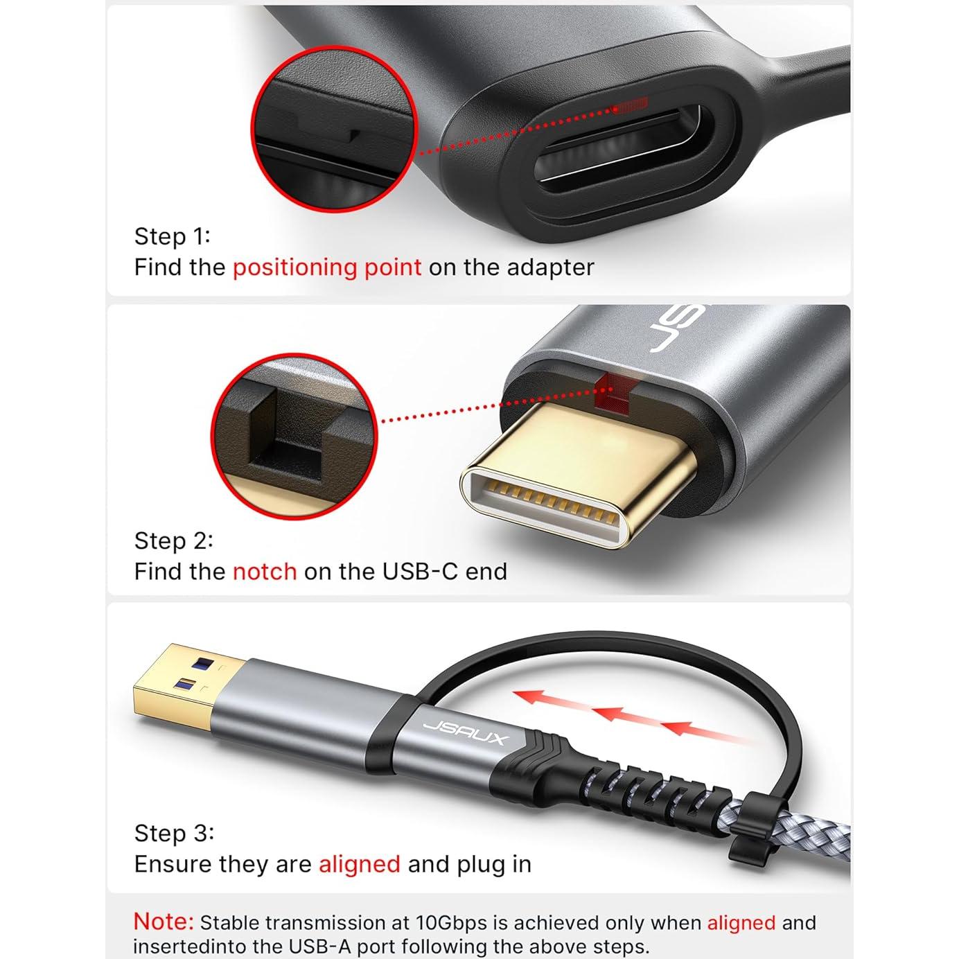 Cable de Disco Duro JSAUX 1.6ft Micro B a USB C/A 20Gbps