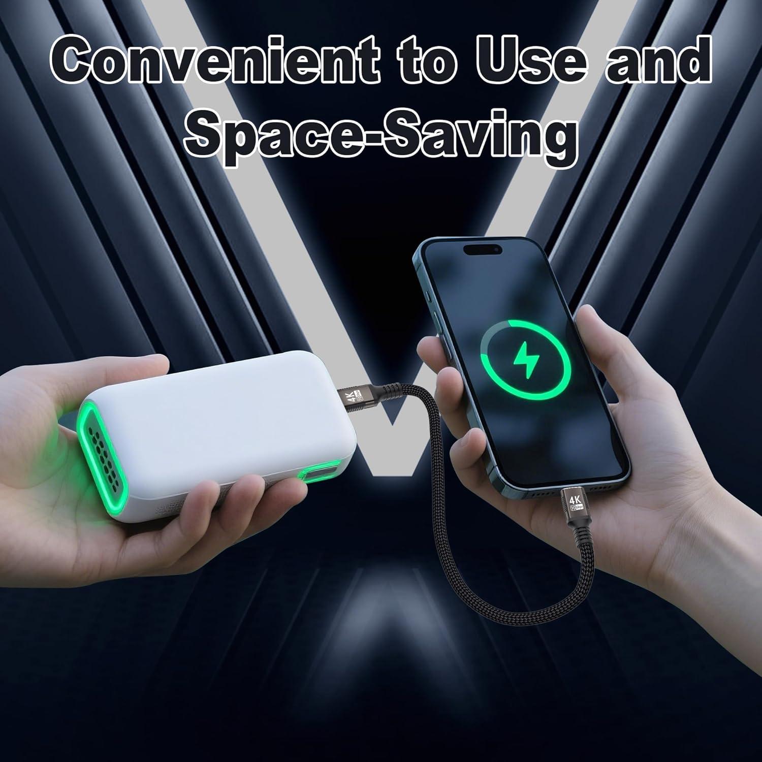 Cable USB-C Corto 15cm 10Gbps 4K 100W Nylon Trenzado