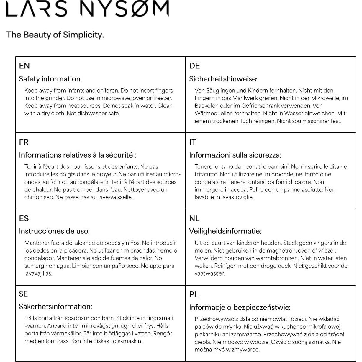 Juego de Molinillos de Sal y Pimienta LARS NYSØM Manual 2 Piezas
