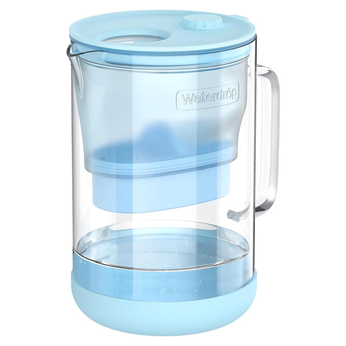 Jarra de Filtro de Agua Alcalina Waterdrop 10 Tazas Vidrio Azul