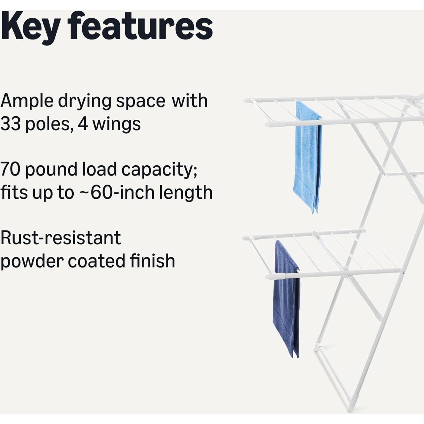 Estante de Secado de Ropa Plegable Amazon Basics 154.94x59.94 cm