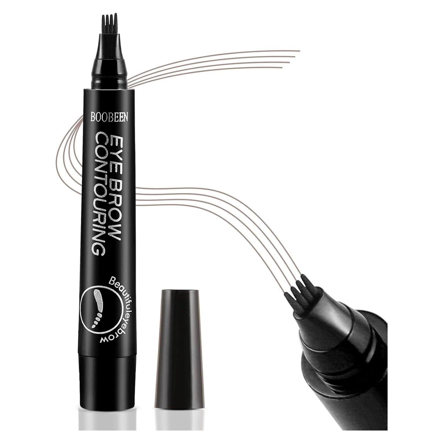 Bolígrafo de Cejas Boobeen Negro, Lápiz Microblading 4 Puntas