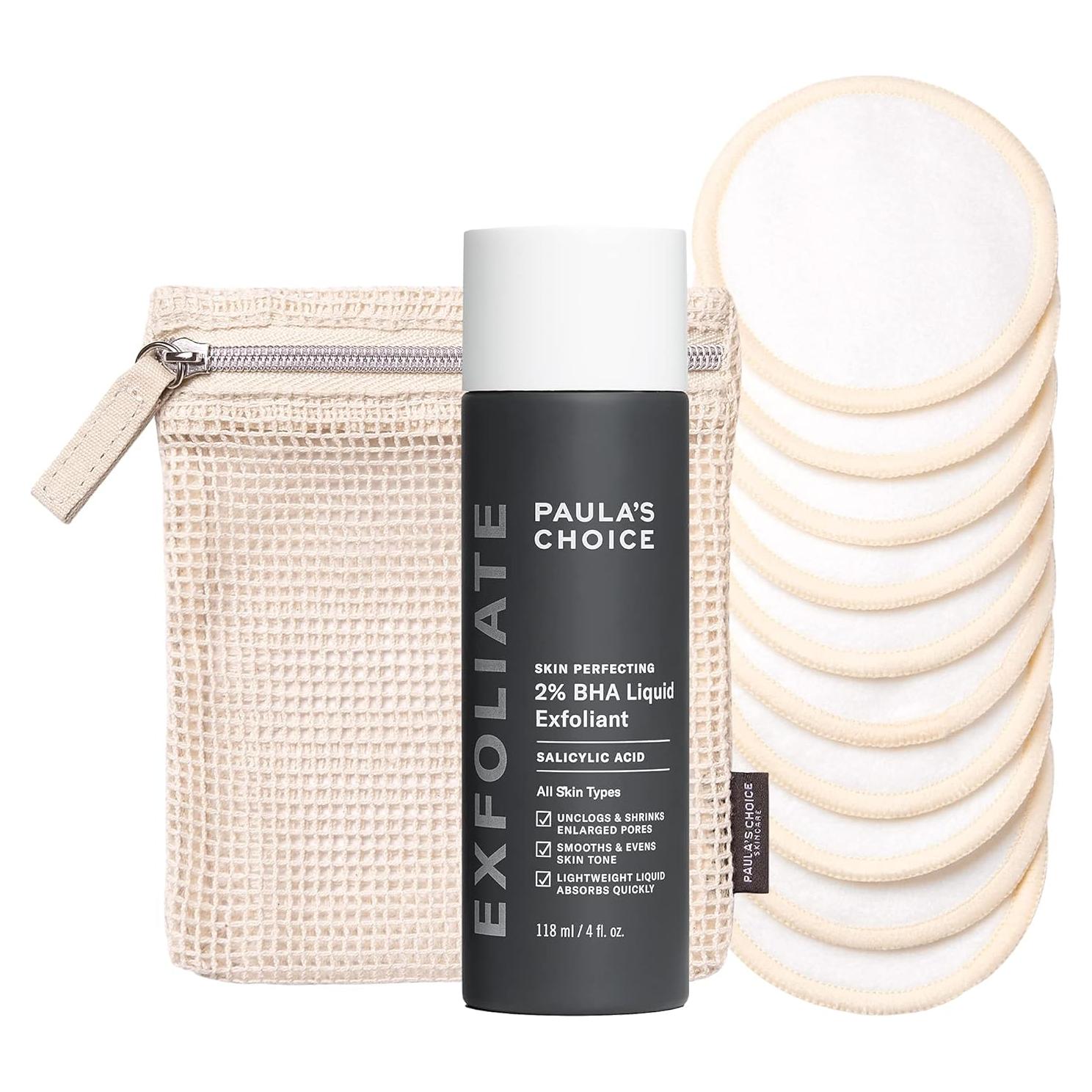 Set Exfoliante Líquido Ácido Salicílico 2% BHA Paula's Choice y Discos Reutilizables