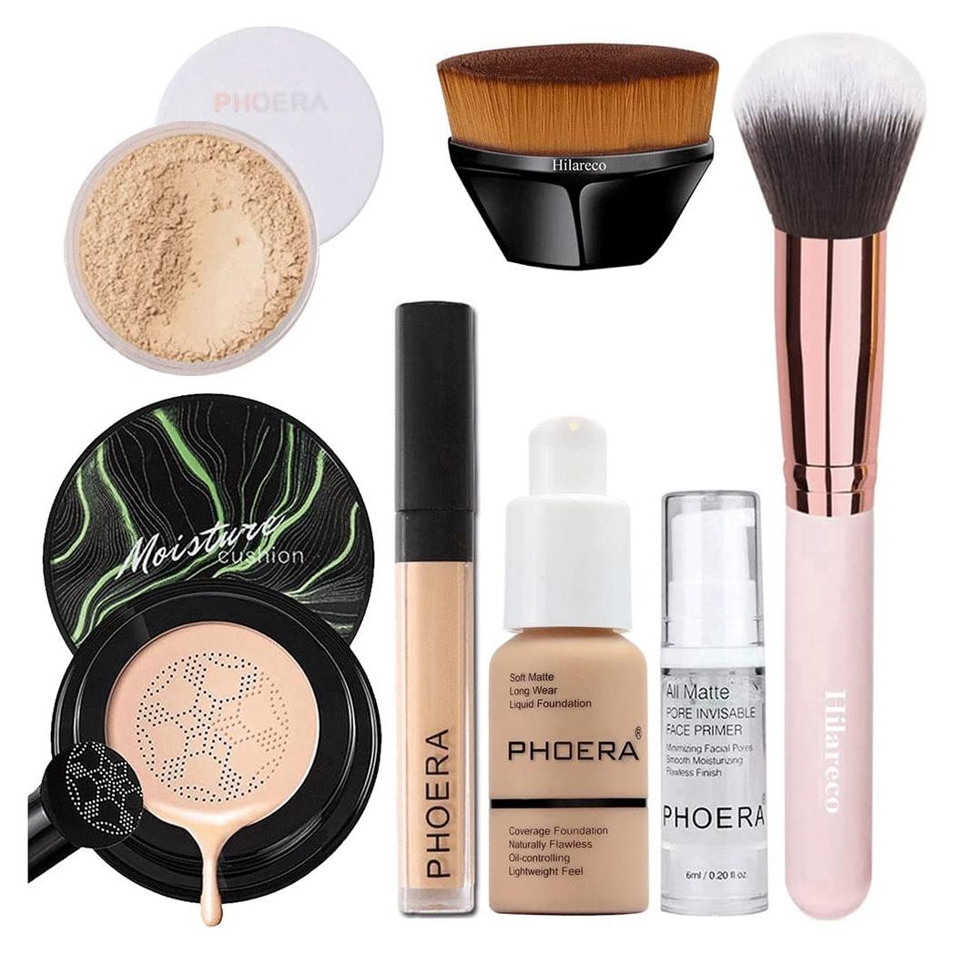 Conjunto de Maquillaje PHOERA: Base, CC Cream, Corrector y Brochas