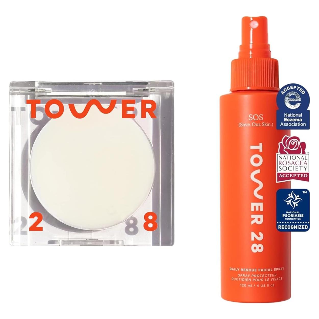 Bálsamo Iluminador SuperDew y Spray Facial SOS Tower 28