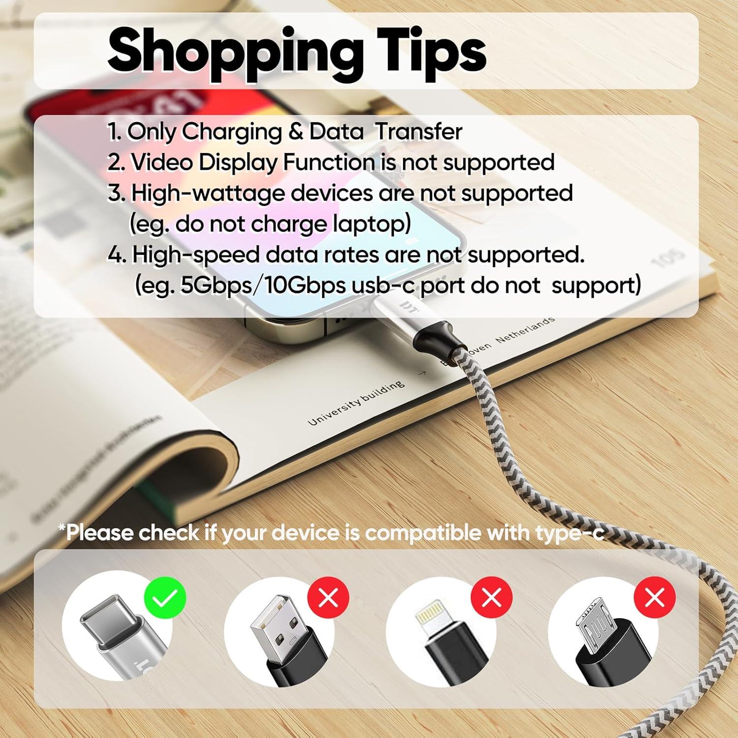 Cable USB A a USB C 20 Pies DteeDck Carga Rápida 12W