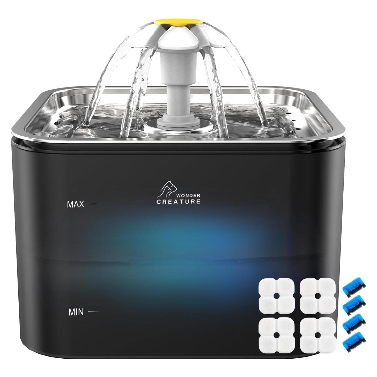 Fuente de Agua para Gatos Wonder Creature 3L Acero Inoxidable LED