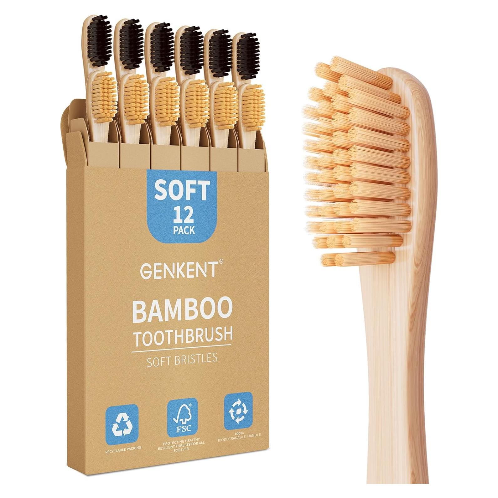 Cepillos de Dientes de Bambú GENKENT Paquete 12 Cerdas Suaves