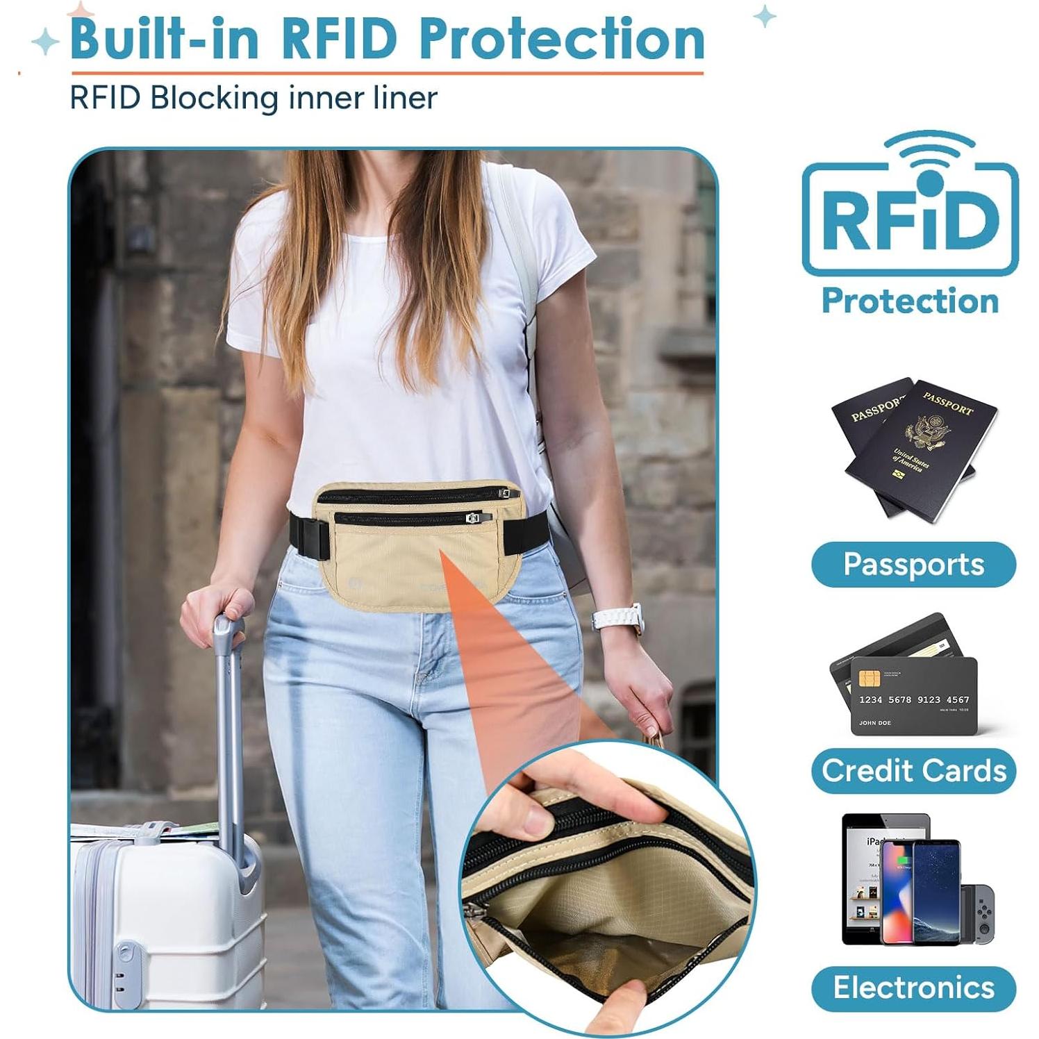 Cinturón de Dinero de Viaje Travel Inspira Beige RFID Antirrobo