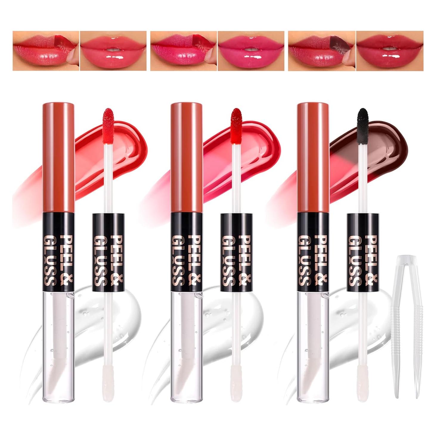 Juego de Tinte Labial Despegable Doble Extremo 3 Colores