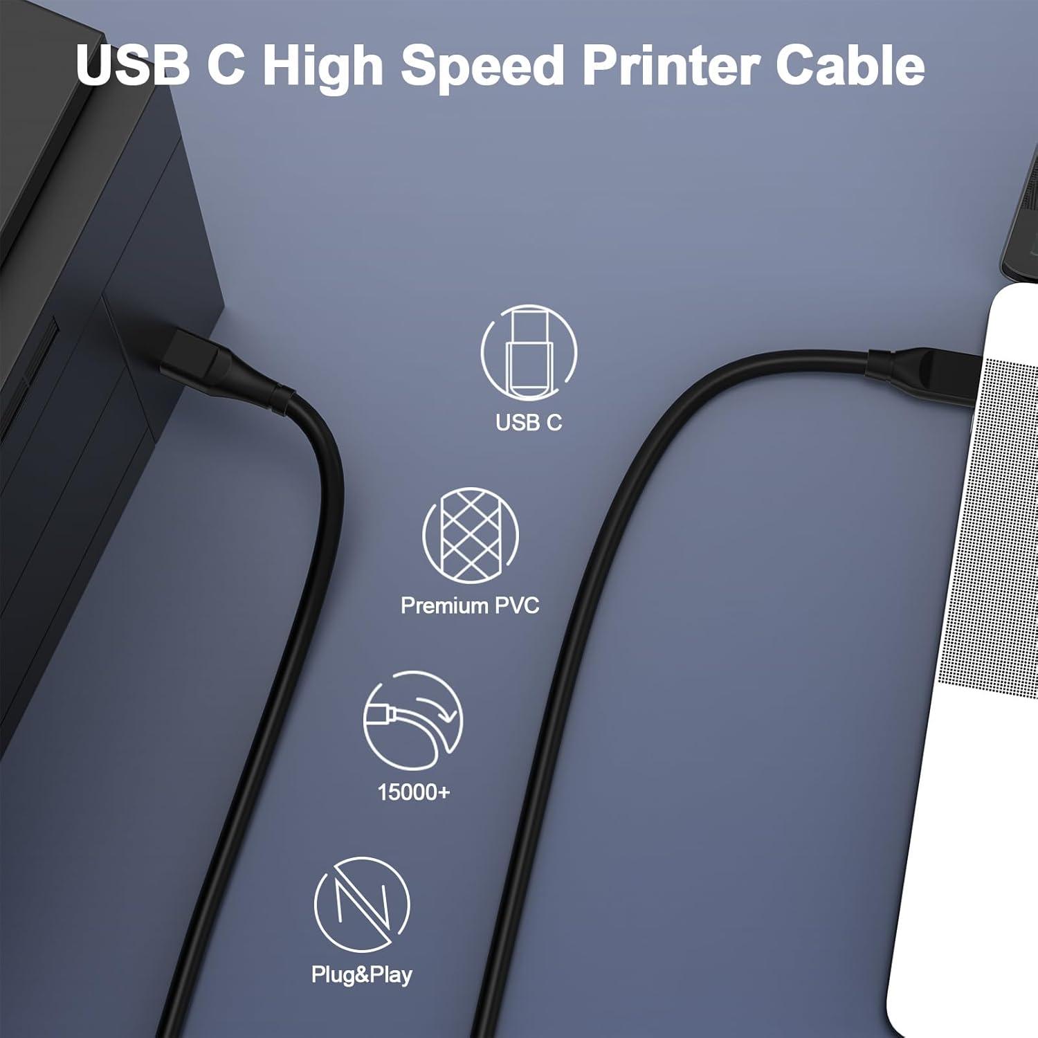 Cable USB C a B 0.91 m Shenzhen para impresoras y MIDI