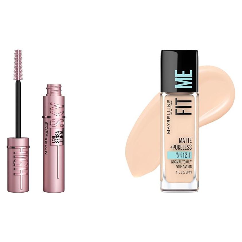 Paquete de Maquillaje Maybelline: Máscara Sky High y Base Fit Me