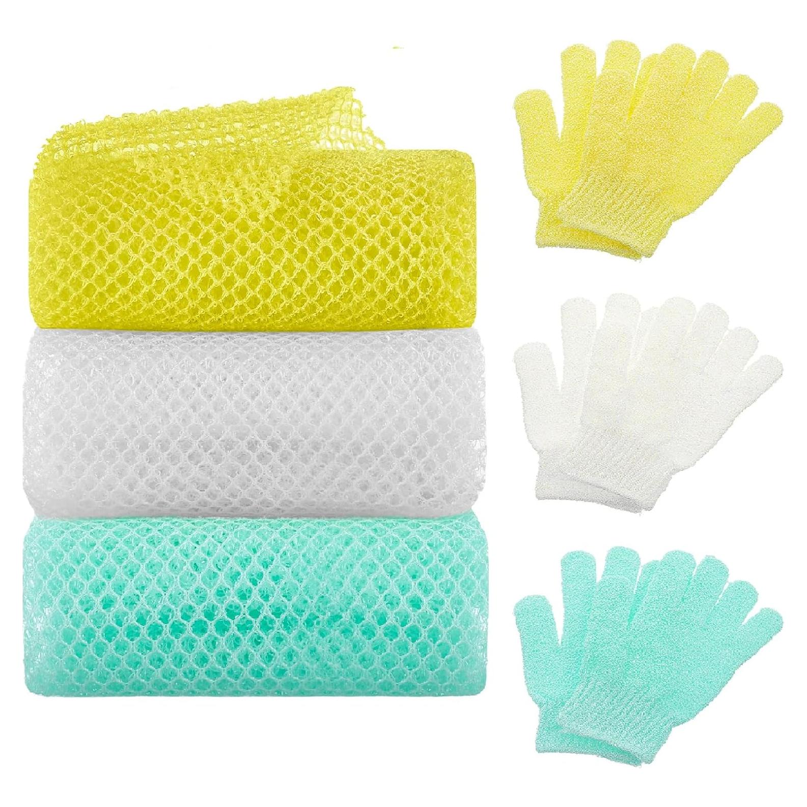 Juego de Guantes Exfoliantes WSICSE - 3 Pares y 3 Esponjas
