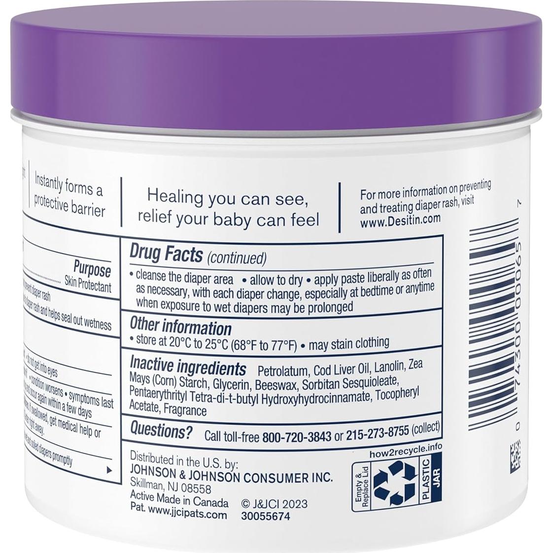 Crema para erupciones de pañal Desitin 454 g 40% óxido de zinc